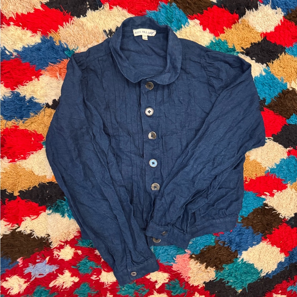 Alex Mill Ruth Blouse in Navy Chambray EUC